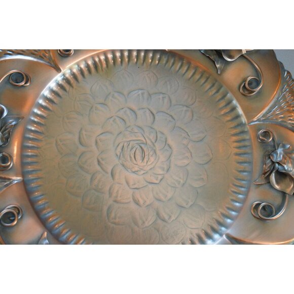 Vintage Mid Century Arts and Crafts Gregorian Copper Calla Lily Wall Charger 18" - Picture 3 of 7